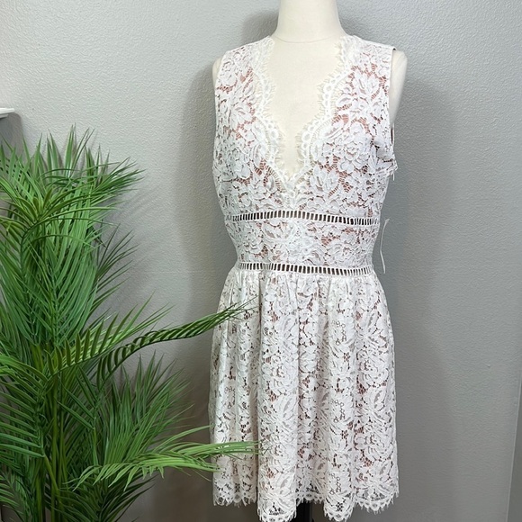 Tobi Dresses & Skirts - NWT Tobi Lace Midi Dress Fit Flare Cream Lace Nude Underlining Large